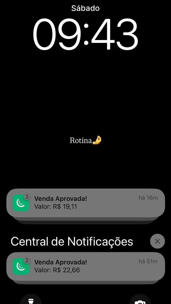 Notificações de venda aprovada num sábado de manhã